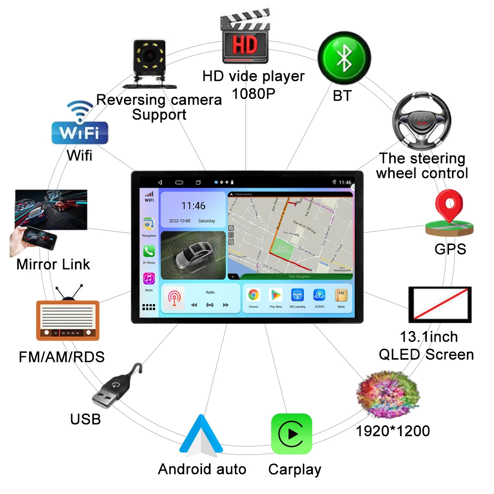 13.1 inç Araba Radyo Toyota RAV4 2012 2013 - 2018 araç DVD oynatıcı GPS Navigasyon Stereo Carplay 2 Din Merkezi Multimedya Android Otomatik Görüntü 3