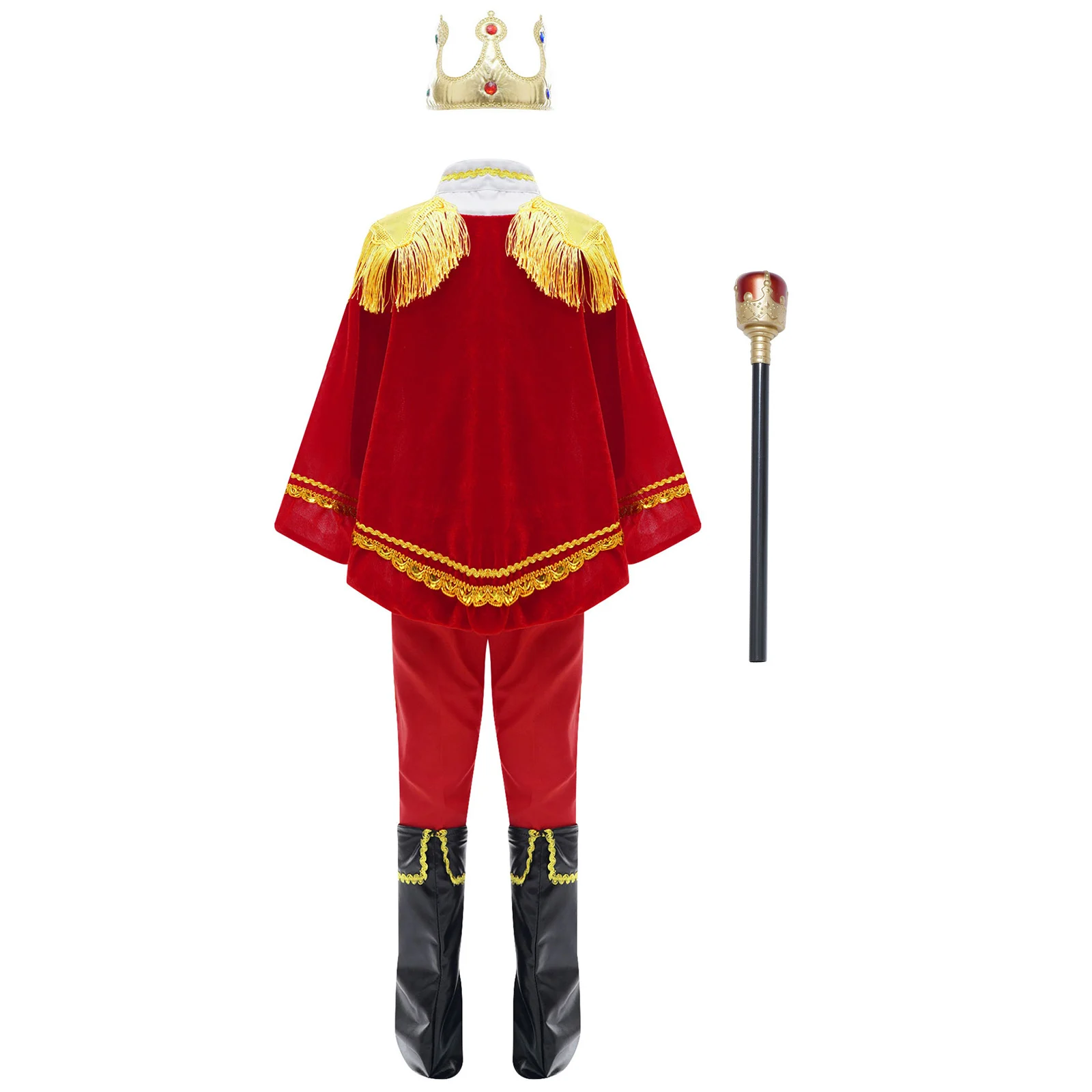 Çocuk Boys Cadılar Bayramı Prens Kral Cosplay Kostüm Karnaval Giyinmek Roleplay Kıyafet Taç Asa Ceket Kuşak Pantolon Pelerin Takım Elbise Görüntü 1