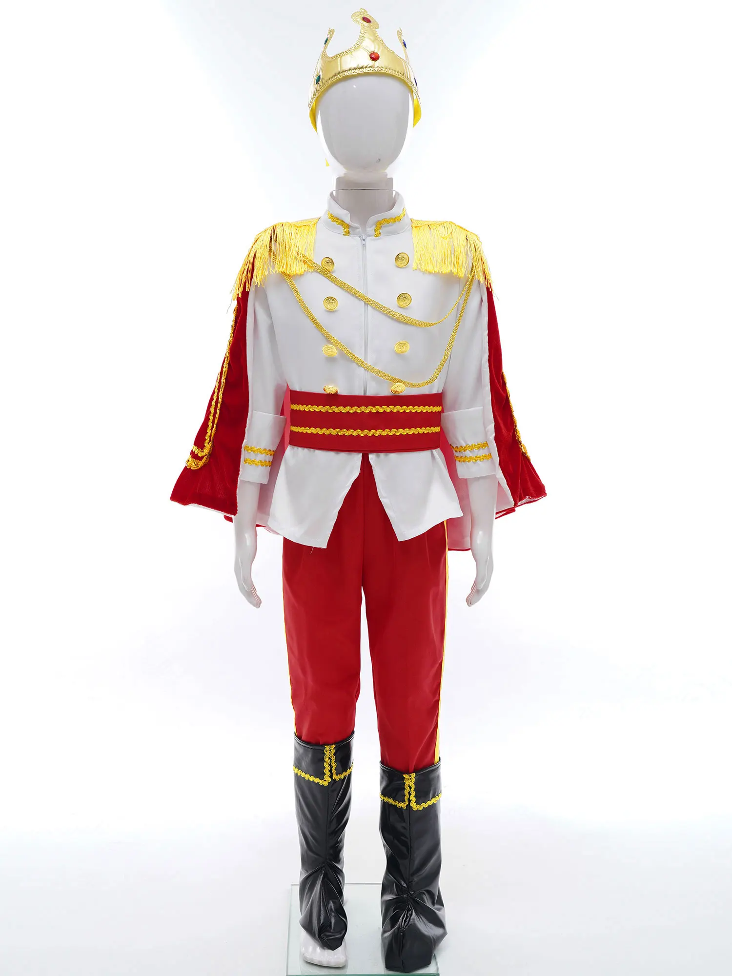 Çocuk Boys Cadılar Bayramı Prens Kral Cosplay Kostüm Karnaval Giyinmek Roleplay Kıyafet Taç Asa Ceket Kuşak Pantolon Pelerin Takım Elbise Görüntü 2