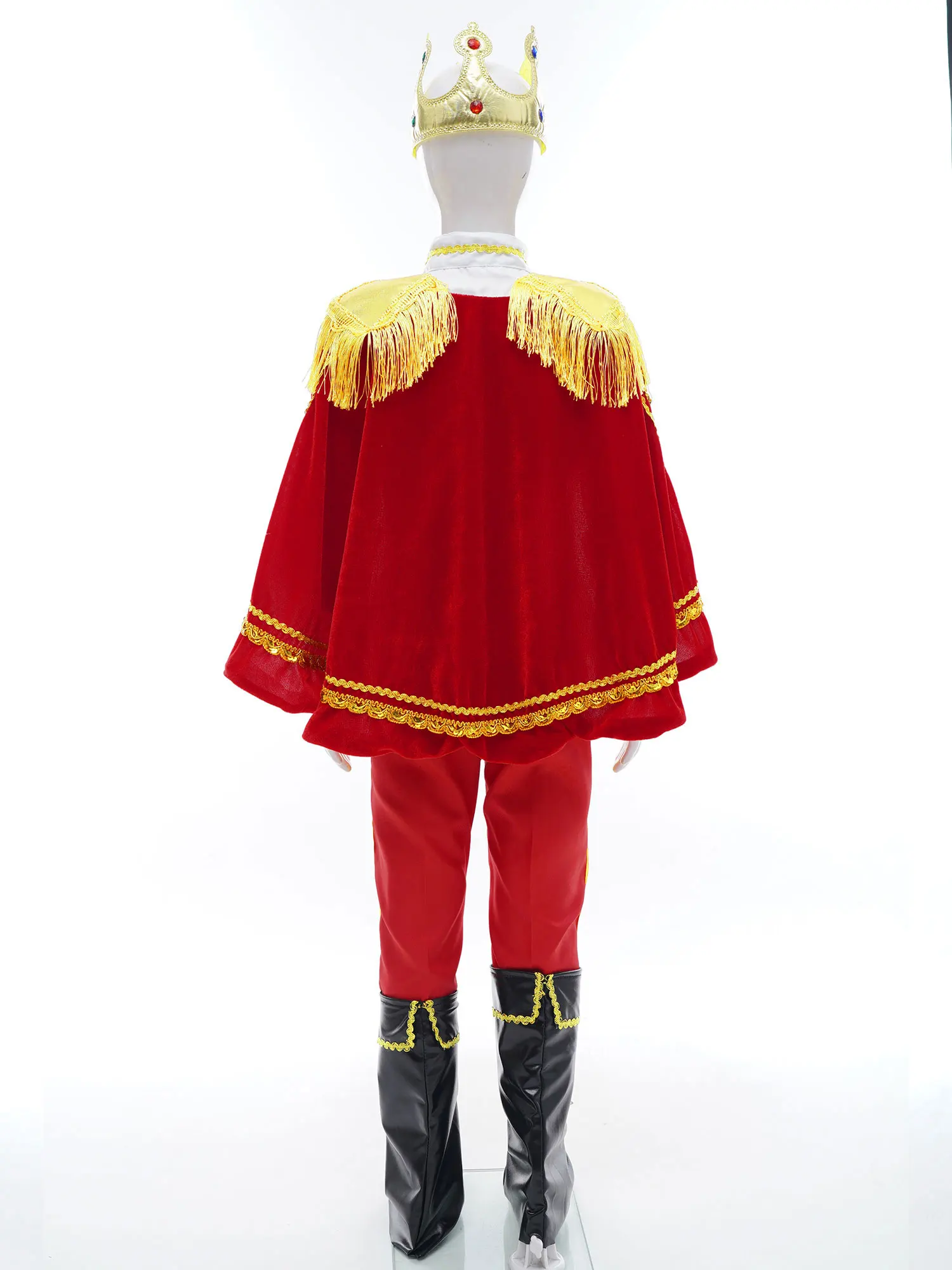Çocuk Boys Cadılar Bayramı Prens Kral Cosplay Kostüm Karnaval Giyinmek Roleplay Kıyafet Taç Asa Ceket Kuşak Pantolon Pelerin Takım Elbise Görüntü 3