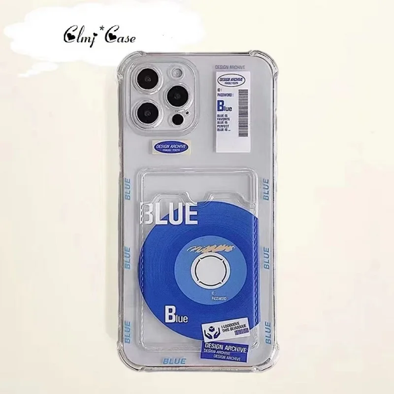 Clmj kart tutucu Mavi Kayıtları Telefon Kılıfı İçin iPhone 11 12 13 Pro Max 14 7 8 Artı X XR XS Silikon Koruyucu Kapak Koyabilirsiniz Fotoğraf Görüntü 0