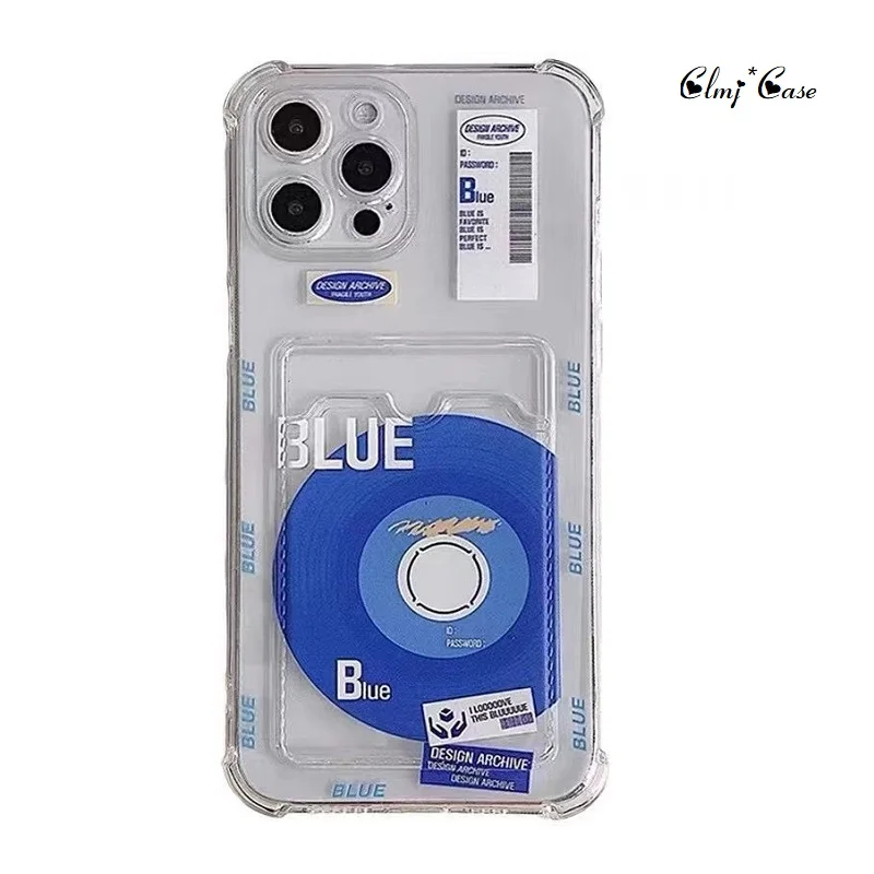 Clmj kart tutucu Mavi Kayıtları Telefon Kılıfı İçin iPhone 11 12 13 Pro Max 14 7 8 Artı X XR XS Silikon Koruyucu Kapak Koyabilirsiniz Fotoğraf Görüntü 3