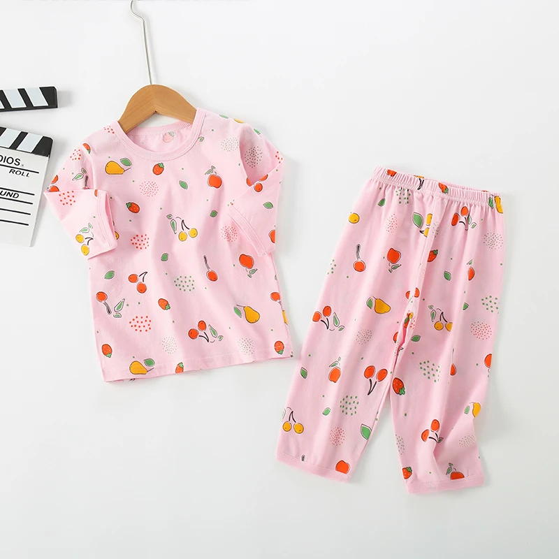 Kız Elbise Yaz İnce Nefes giyim Seti Erkek çocuklar için Pijama Takım Elbise Yürümeye Başlayan çocuk Pijama Saf Pamuk Lounguwear Görüntü 2