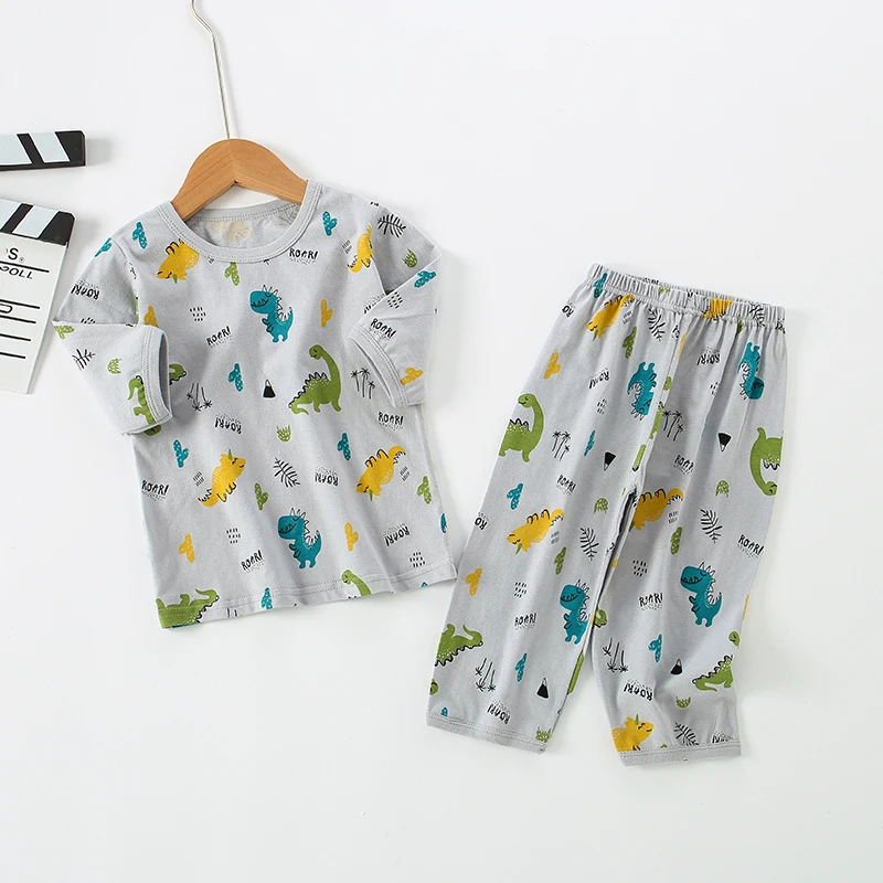 Kız Elbise Yaz İnce Nefes giyim Seti Erkek çocuklar için Pijama Takım Elbise Yürümeye Başlayan çocuk Pijama Saf Pamuk Lounguwear Görüntü 3