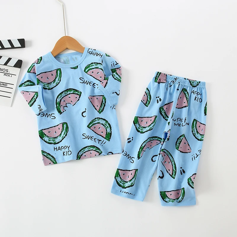 Kız Elbise Yaz İnce Nefes giyim Seti Erkek çocuklar için Pijama Takım Elbise Yürümeye Başlayan çocuk Pijama Saf Pamuk Lounguwear Görüntü 4