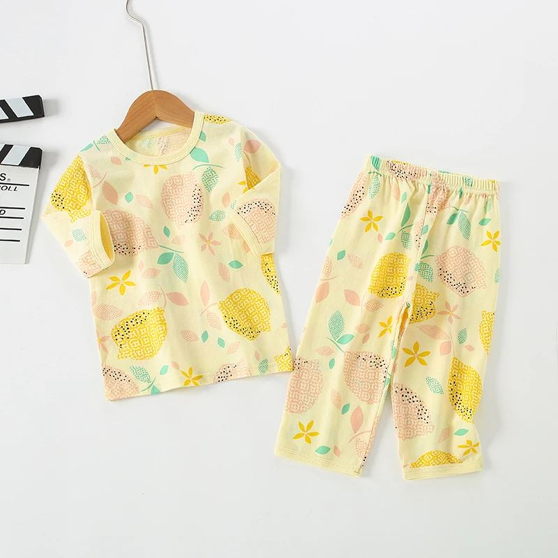 Kız Elbise Yaz İnce Nefes giyim Seti Erkek çocuklar için Pijama Takım Elbise Yürümeye Başlayan çocuk Pijama Saf Pamuk Lounguwear Görüntü 5