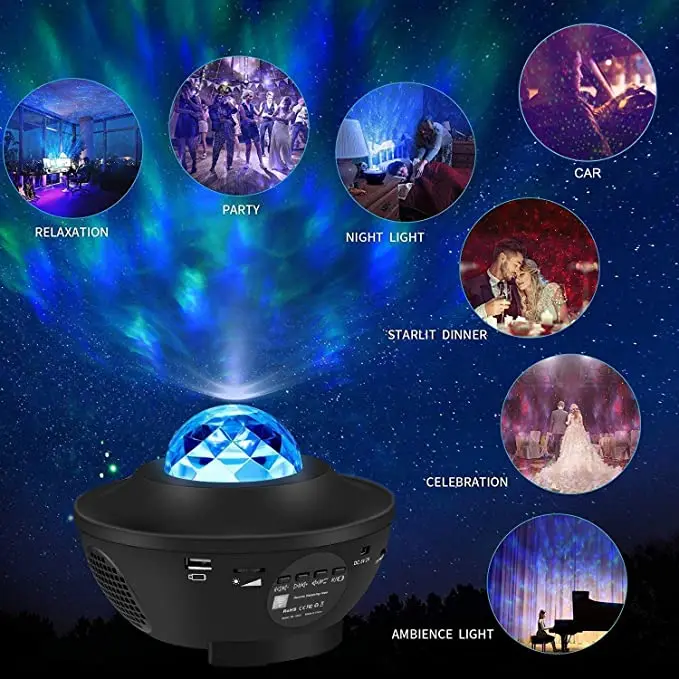 LED Bluetooth Müzik Kutusu Gökyüzü Galaxy Yıldız Projektör Uzaktan Oyuncu Renk Tatil Aydınlatma Lambası USB Şarj Edilebilir Yıldızlı Gece Lambası Görüntü 1