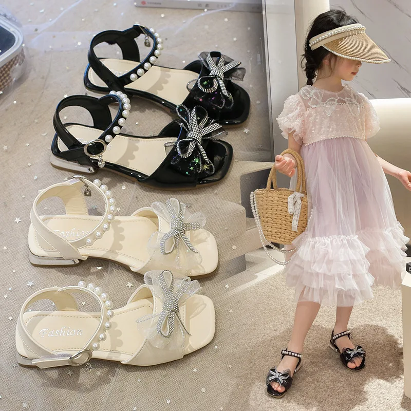 Kız Sandalet 2023 Yaz Yeni Moda Yay Burnu açık Nefes Prenses Performans Ayakkabı Yumuşak Taban Kaymaz çocuk Sandalet Görüntü 1