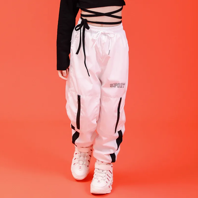 Kız Giysileri Yaz Çocuk Hip Hop Giyim Pamuk Siyah Uzun Kollu Mahsul Tshirt Beyaz Polyester Pantolon 2 Adet Streetwear Takım Elbise Görüntü 5