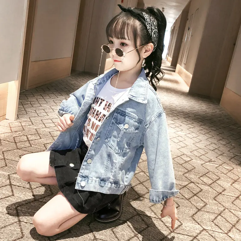 Genç Kızlar Püskül Pullu Denim Ceket Ceket Yeni Moda Bahar Sonbahar Giysileri Çocuk Rahat Kot Ceketler Mont Giyim Görüntü 3