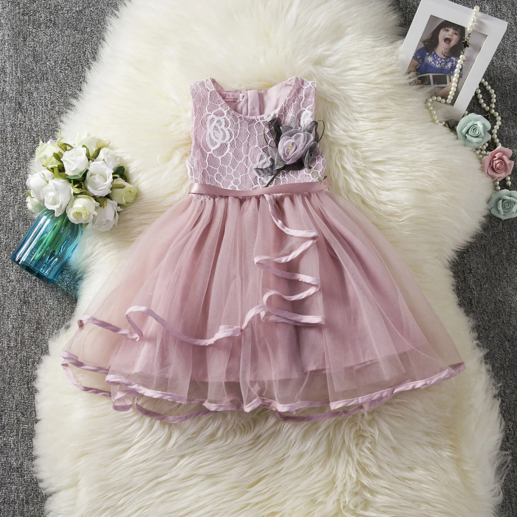 Kız dantel kısa etek, küçük kız parti kıyafetleri, 2, 3, 4 ve 6 yaş arası çocuklar için prenses kıyafetleri Görüntü 4