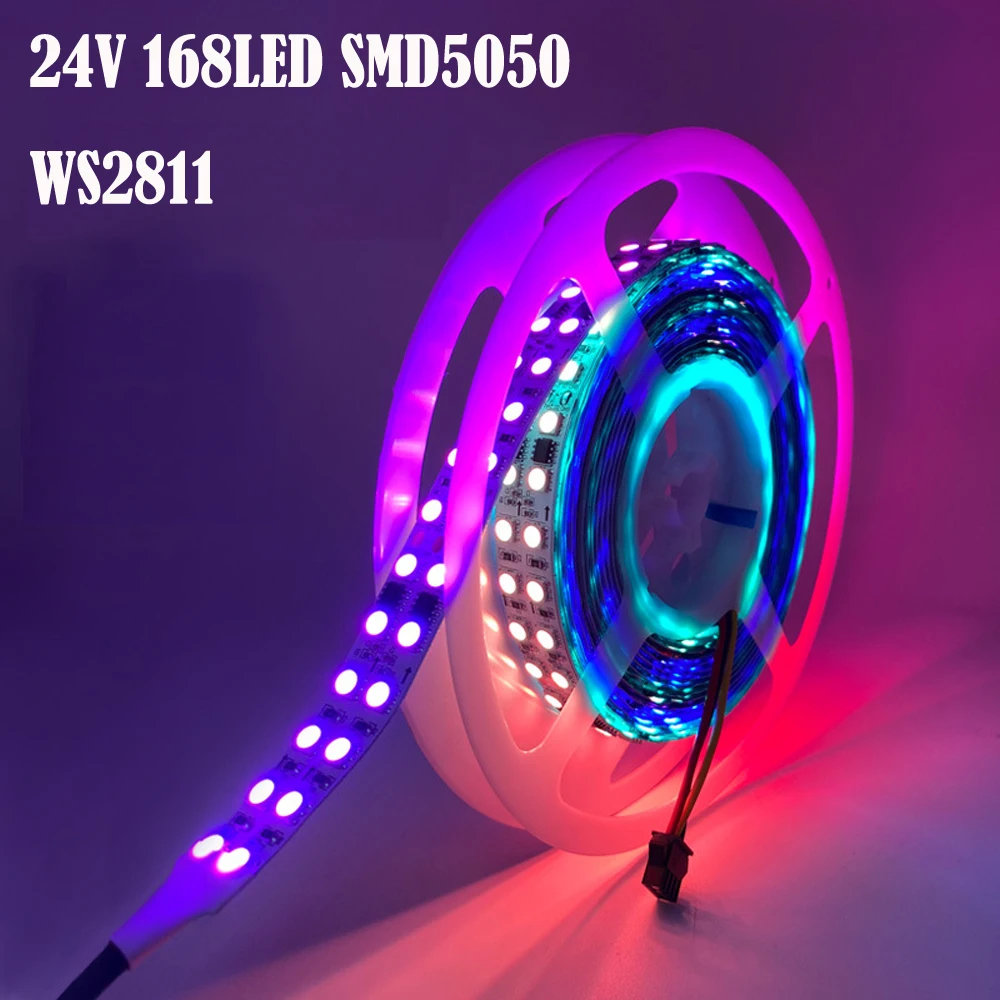 24V WS2811 LED şerit çift sıralı akıllı RGB Led ışık 2811 IC 5050 SMD yüksek parlaklık 168LEDs / M 5M Görüntü 1