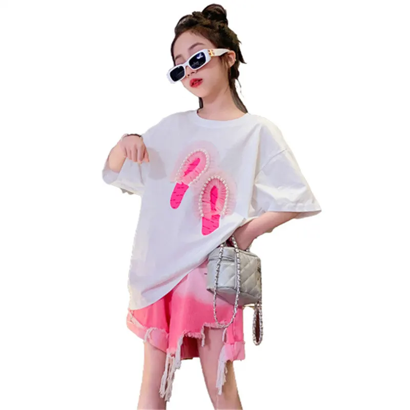 Çocuk Giyim 2023 Yaz Kısa Kollu günlük t-Shirt Çocuklar için Komik Desen Tasarım Kızlar Pamuk Tees Tops 10 12 13 14 yıl Görüntü 0