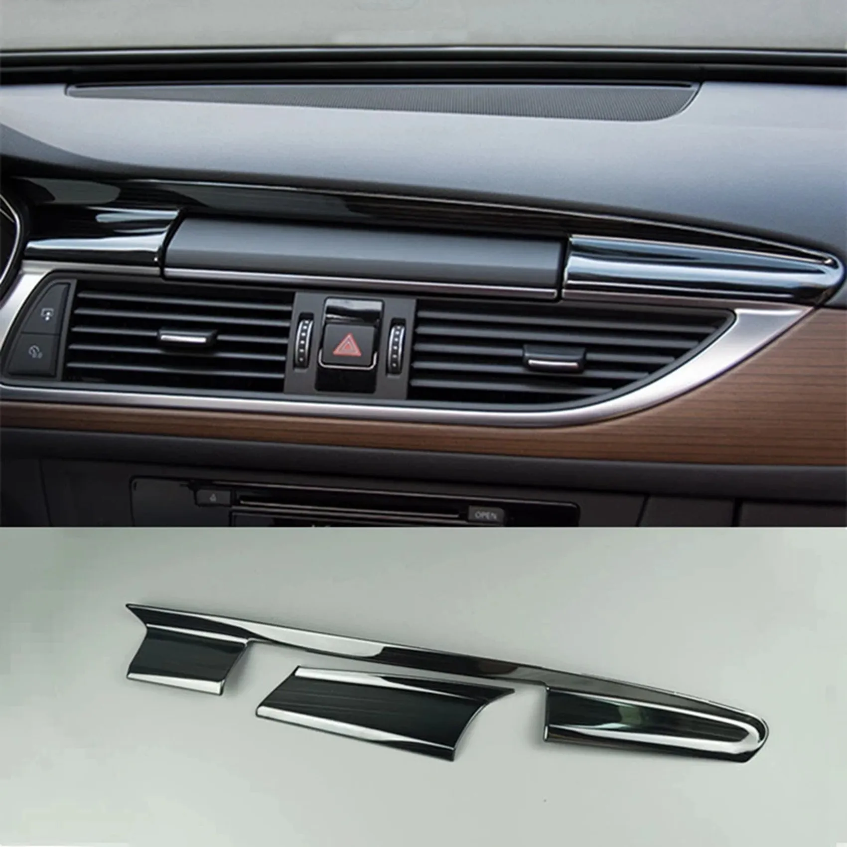 2 Adet Merkezi Konsol Dashboard Navigasyon Kapak Trim Şeritler Audi A6 C7 2012-2018 Parlak Siyah Paslanmaz Çelik LHD Görüntü 1