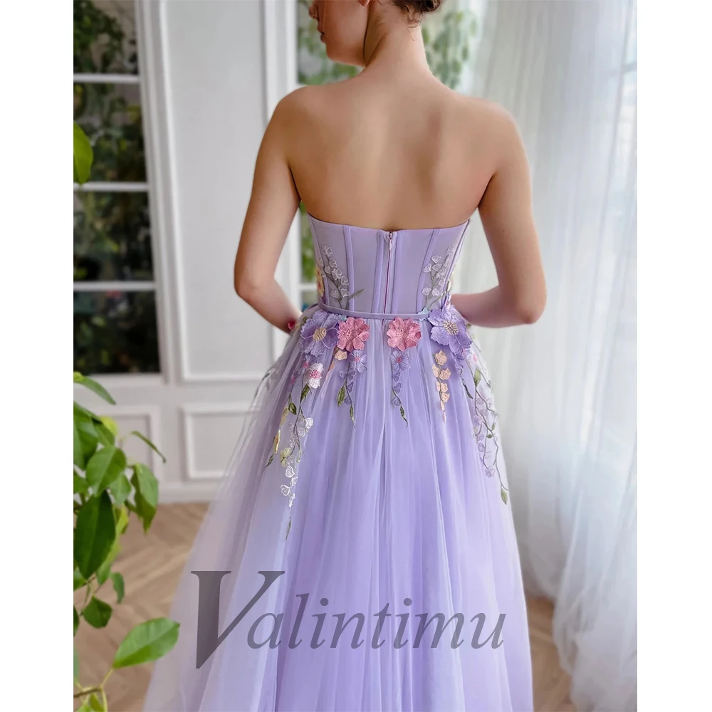 Çekici Kolsuz Straplez Çiçekler Backless Tül Abiye giyim Kadınlar İçin Custom Made Aplikler Vestidos Elbiseler De Soirée Görüntü 3