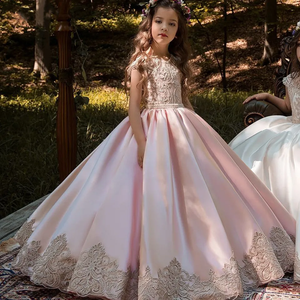Beloving Zarif Balo Çiçek Kız Elbise 2023 Yeni A-Line Prenses Elbise Düğün İlk Communion Elbise Çocuklar Pageant Törenlerinde Görüntü 0