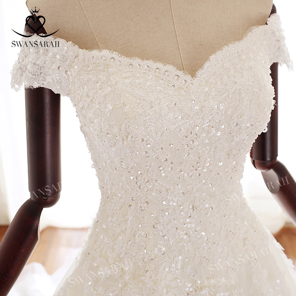 Dantel Kolsuz düğün elbisesi 2023 Sevgiliye Aplikler A-Line Mahkemesi Tren Prenses Vestido De Novia SwanSarah A323 Gelin Kıyafeti Görüntü 2