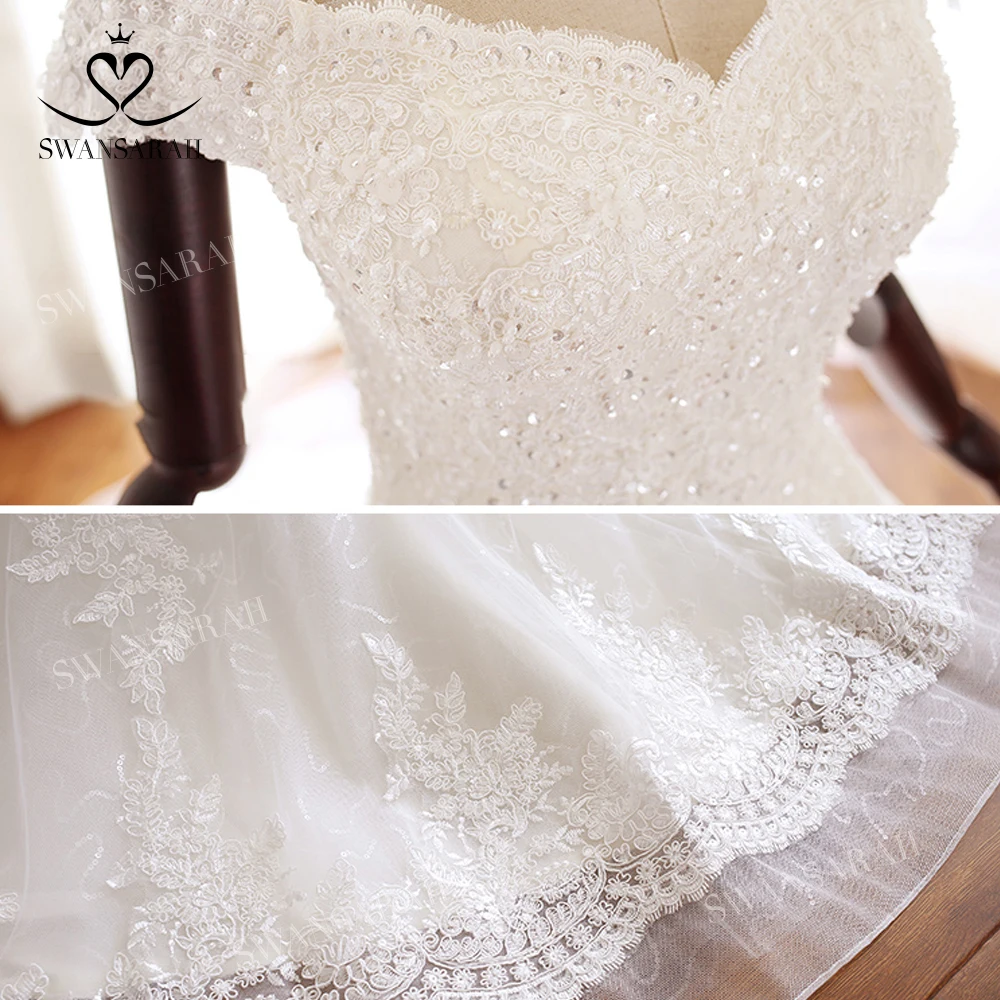 Dantel Kolsuz düğün elbisesi 2023 Sevgiliye Aplikler A-Line Mahkemesi Tren Prenses Vestido De Novia SwanSarah A323 Gelin Kıyafeti Görüntü 4