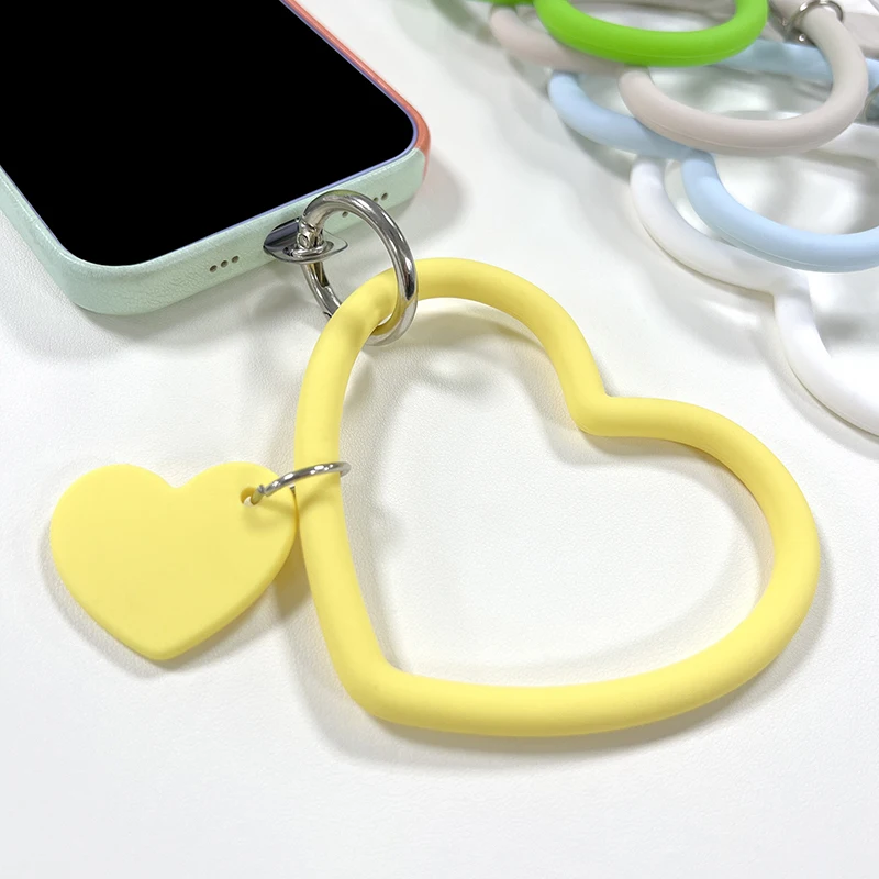 1 ADET Telefon askısı Asılı Halka Halat Silikon Bileklik Telefon İçin Kalp Şeklinde Bilezik Bileklik Anahtarlık Anti-Kayıp Kordon Görüntü 4