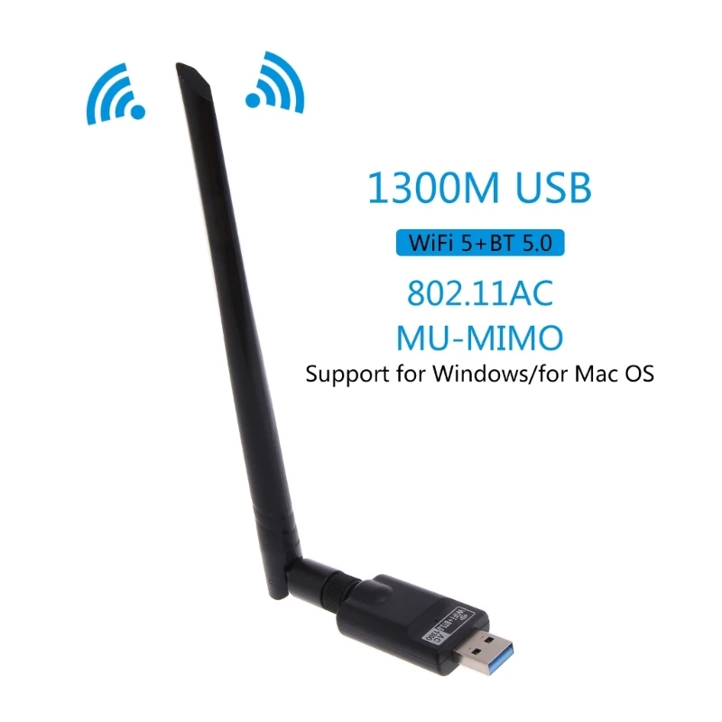 1300 M USB3. 0 WiFi Bluetooth-compatible5. 0 Adaptörü 2 in 1 Dongle Çift Bant 2.4 G & 5 GHz Kablosuz Kart Wlan Alıcı Görüntü 0