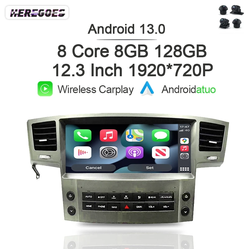 Kablosuz Carplay Otomatik Android 13 Araba Radyo Navigasyon GPS Oynatıcı 8 + 128G Bluetooth 1920*720 Wifi 4G LTE Lexus LX570 2008-2015 Görüntü 0