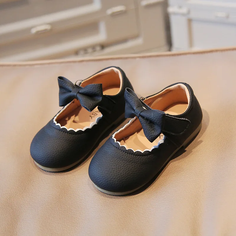 Bebek Kız Sevimli Deri Elbise Ayakkabı 1-8Y Çocuklar Açık yürüyüş ayakkabısı Yay ile Rahat Yumuşak Kızlar Mary Janes Ayakkabı parti ayakkabıları Görüntü 0