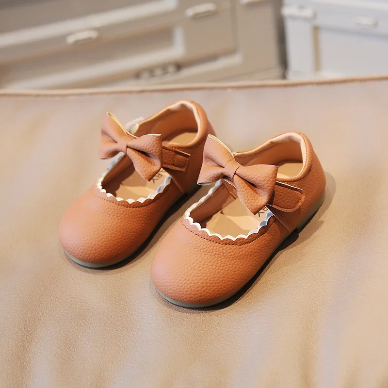 Bebek Kız Sevimli Deri Elbise Ayakkabı 1-8Y Çocuklar Açık yürüyüş ayakkabısı Yay ile Rahat Yumuşak Kızlar Mary Janes Ayakkabı parti ayakkabıları Görüntü 1
