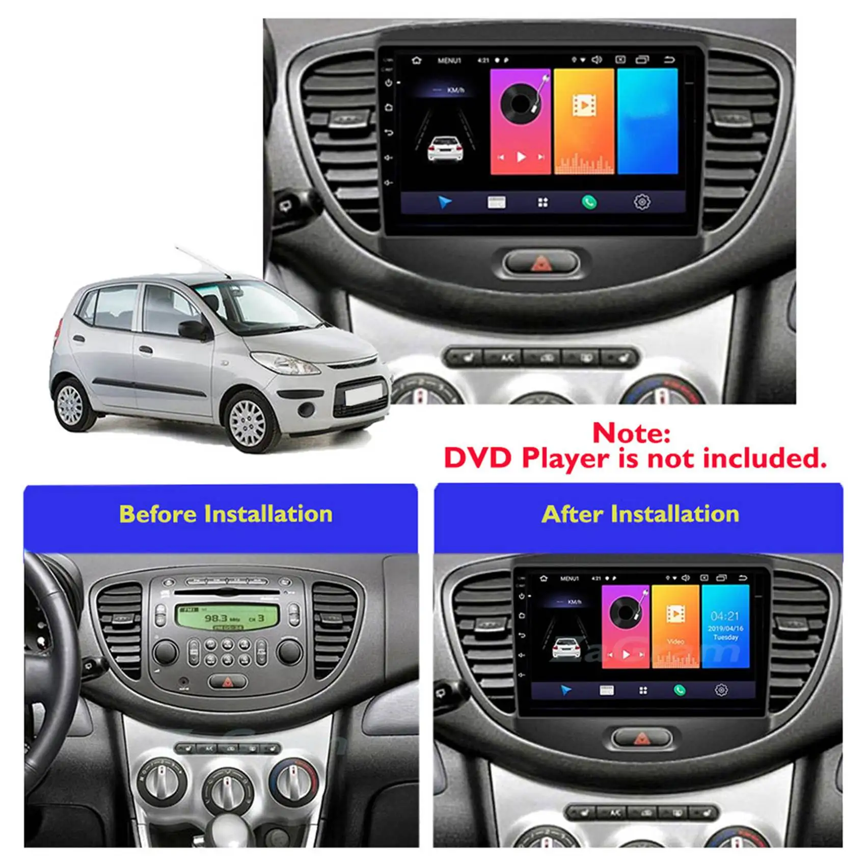 Hyundaı İ10 2008-2011 için 9 İnç 2 Din Araba Dashboard Çerçeve Radyo Fasya Dash MP5 Oynatıcı DVD Adaptör Paneli Görüntü 4