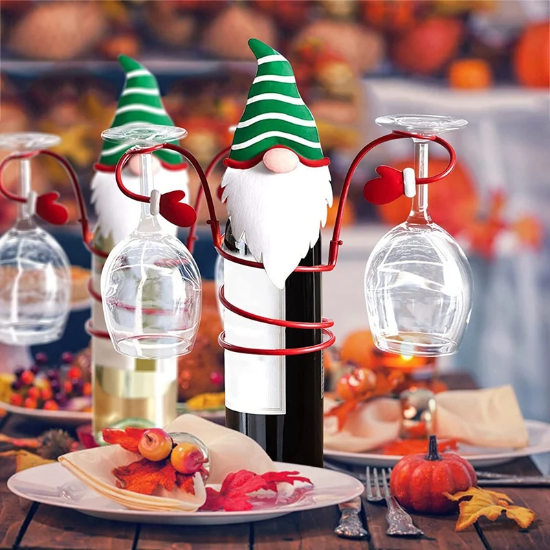 Noel Şarap Şişesi Cam Tutucular tezgah Masaüstü Ev Dekorasyonu İçin 1 Şarap Şişesi Ve 2 Bardak Tutun Görüntü 5