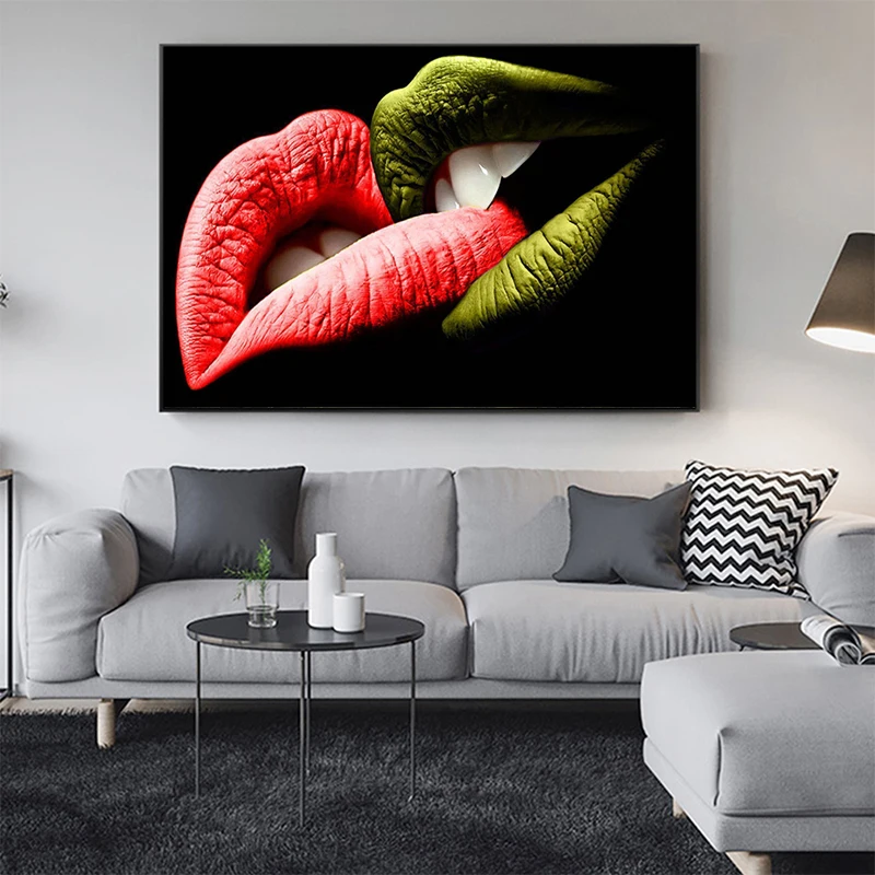 Renkli Seksi Dudaklar Öpücük Severler Tuval Boyama Posterler ve Baskılar Duvar Sanatı Resimleri ıçin Oturma Odası Ev Duvar dekorasyonu Cuadros Görüntü 3