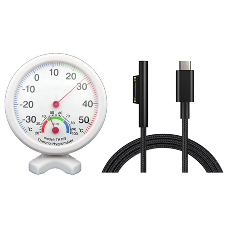 Higrometre Nem Termometre Sıcaklık / Sıcaklık Ölçer ve Naylon Örgülü USB-C şarj kablosu Yüzey Pro 6/5/4/3 Görüntü 0