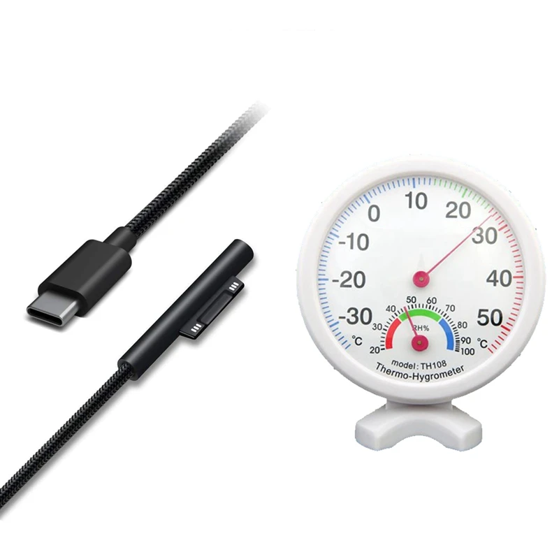Higrometre Nem Termometre Sıcaklık / Sıcaklık Ölçer ve Naylon Örgülü USB-C şarj kablosu Yüzey Pro 6/5/4/3 Görüntü 4
