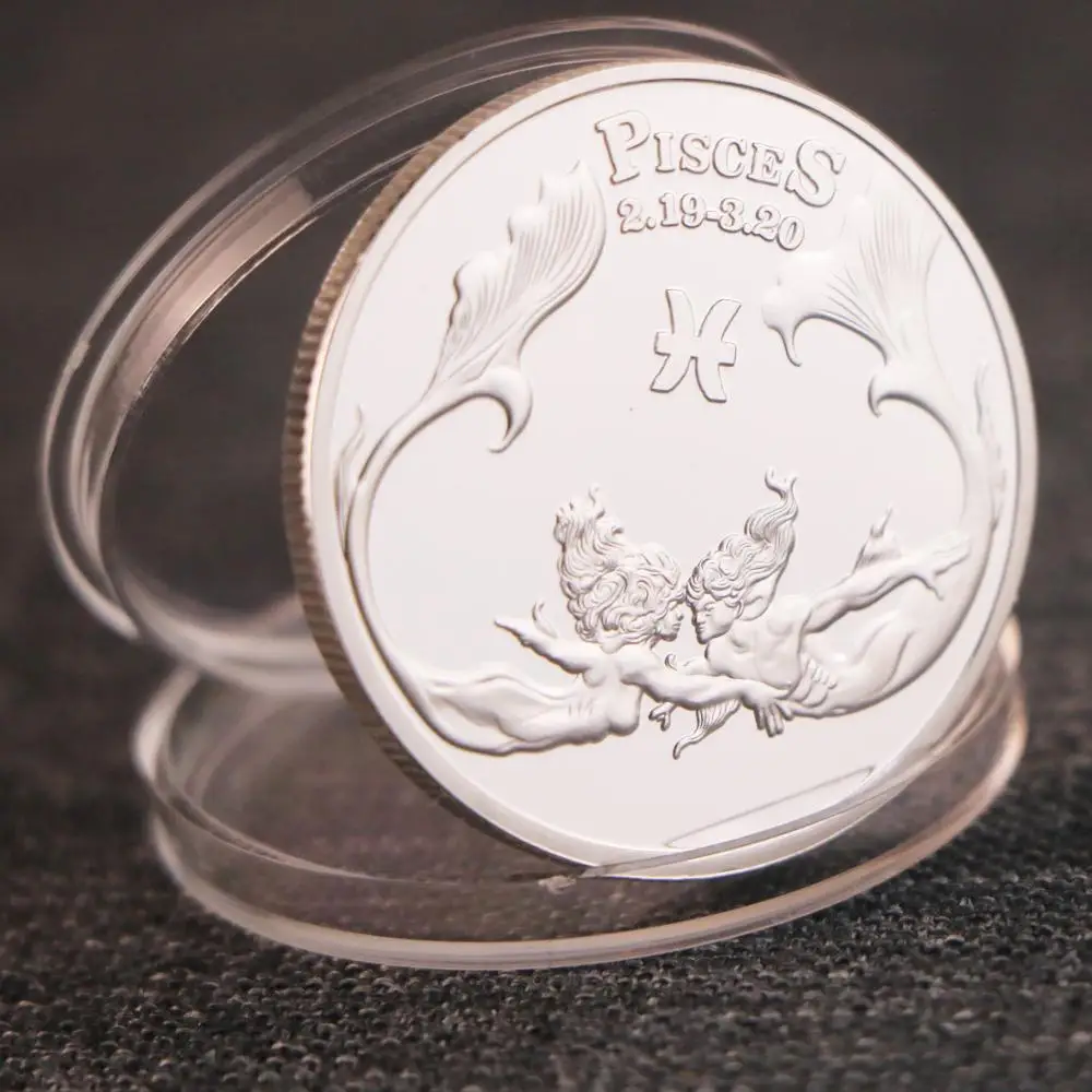 Oniki Takımyıldızı Zodyak Gümüş Hatıra Paraları Balık Şanslı Aşk Elizabeth II Madalya Euro Astroloji Hatıra Hediyeler Görüntü 0