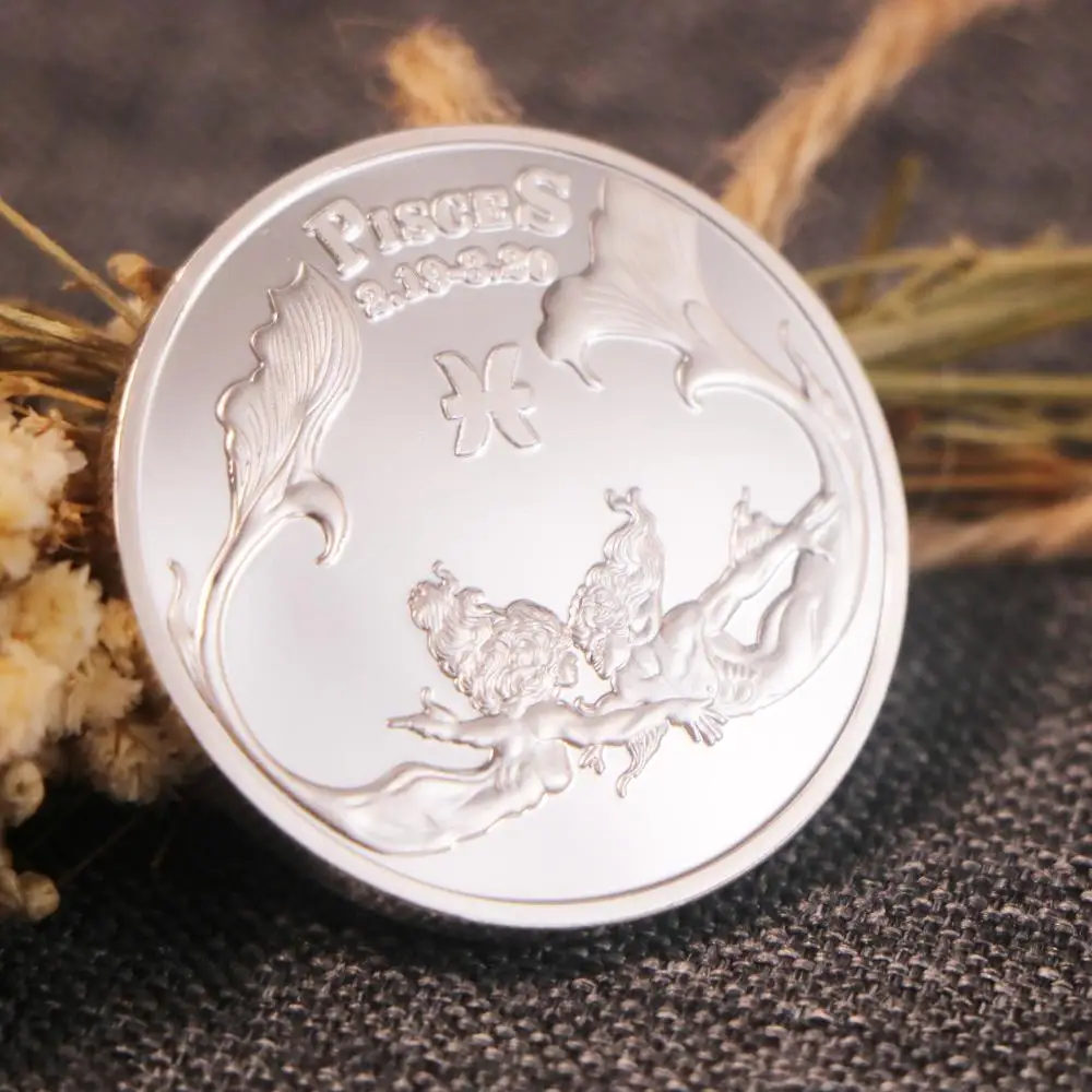 Oniki Takımyıldızı Zodyak Gümüş Hatıra Paraları Balık Şanslı Aşk Elizabeth II Madalya Euro Astroloji Hatıra Hediyeler Görüntü 2