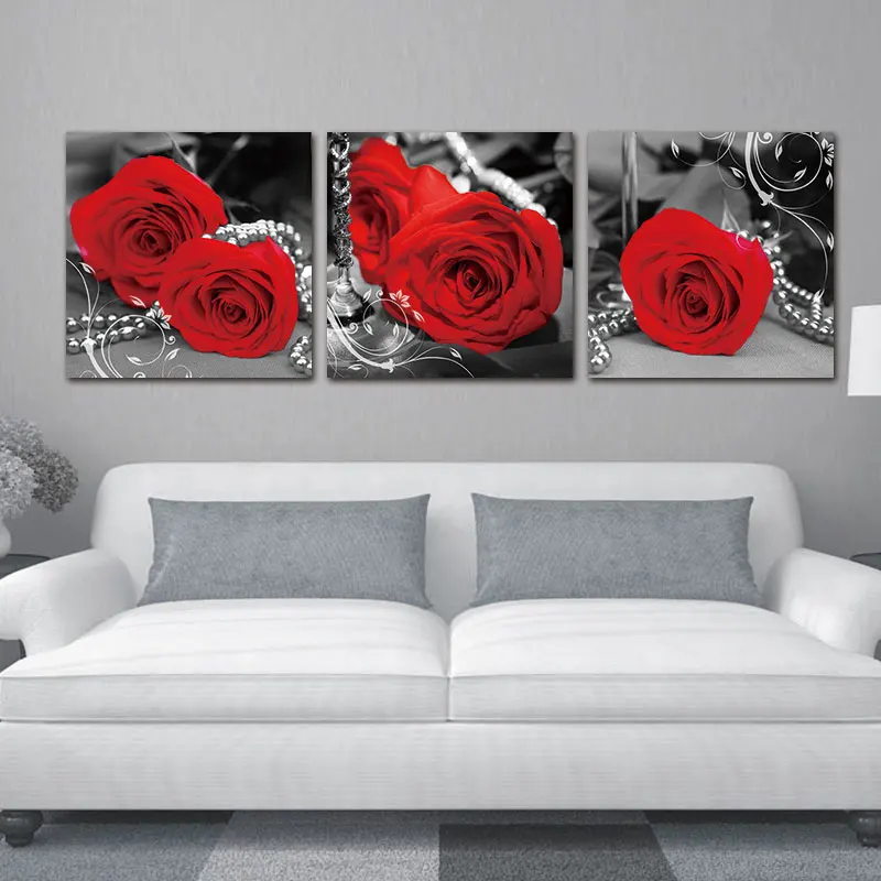 3 Adet Romantik Kırmızı Güller Posterler duvar sanatı Tuval Baskılar Resimleri Ev Dekor Resimleri Aksesuarları Oturma Odası Süslemeleri için Görüntü 2