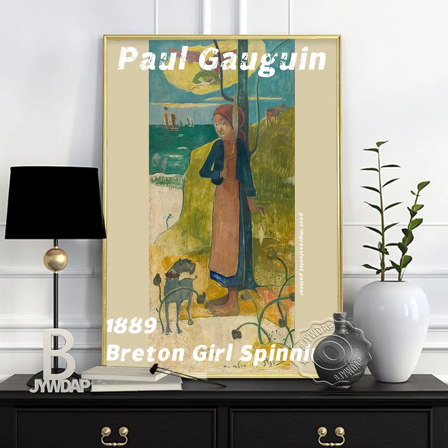 Gauguin Sergi Müzesi sanat posterleri, Brittany Manzara Breton Kız Iplik Çocuk Bir Önlük Duvar Sanatı, fransa eski ev Dekor Görüntü 2